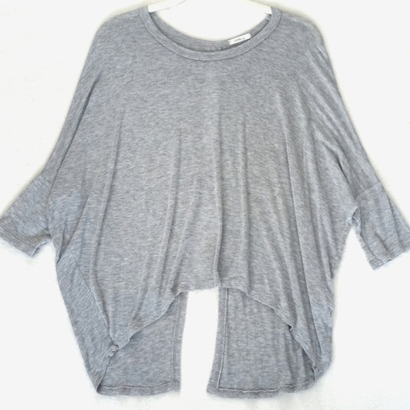 Grey Rayon 3/4 Sleeve High Low Cut Out Back Top M - Picture 1 of 9